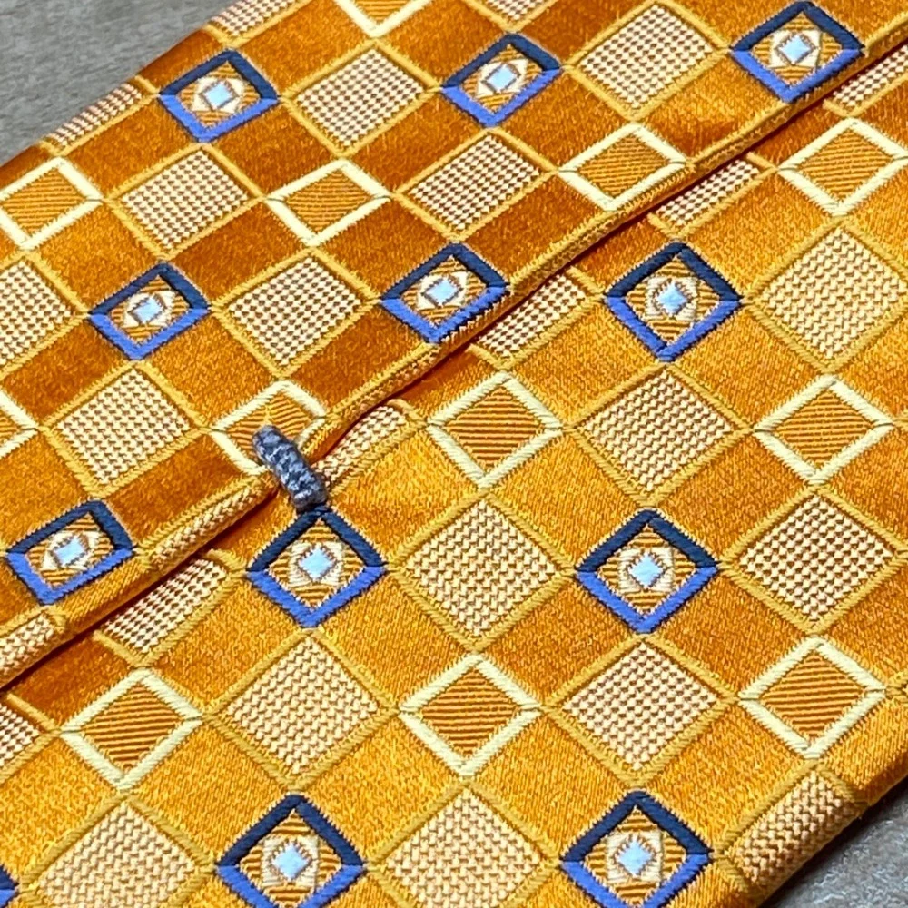 Ermenegildo Zegna Tie Geometric Mens OS Gold Silk Italy Luxury Business Wedding